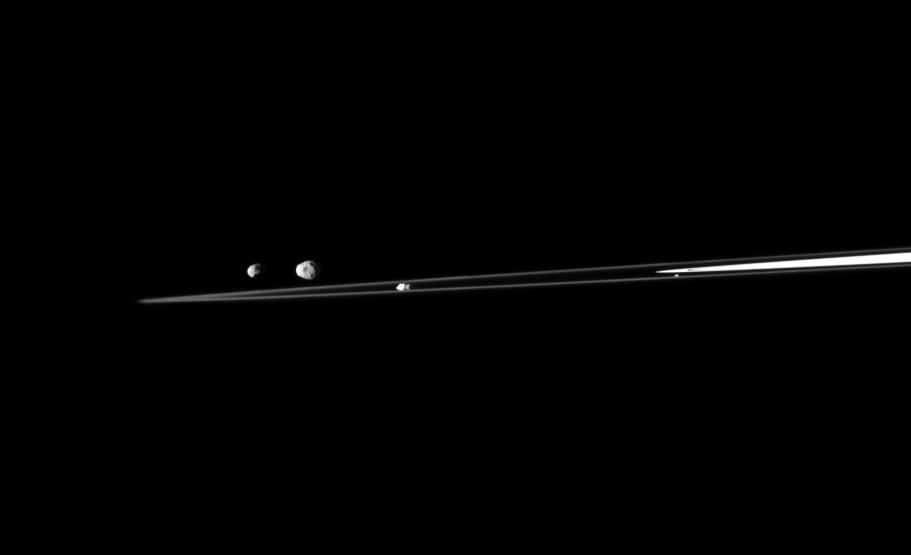 Saturn rings, Epimetheus, Janus, Prometheus and Atlas