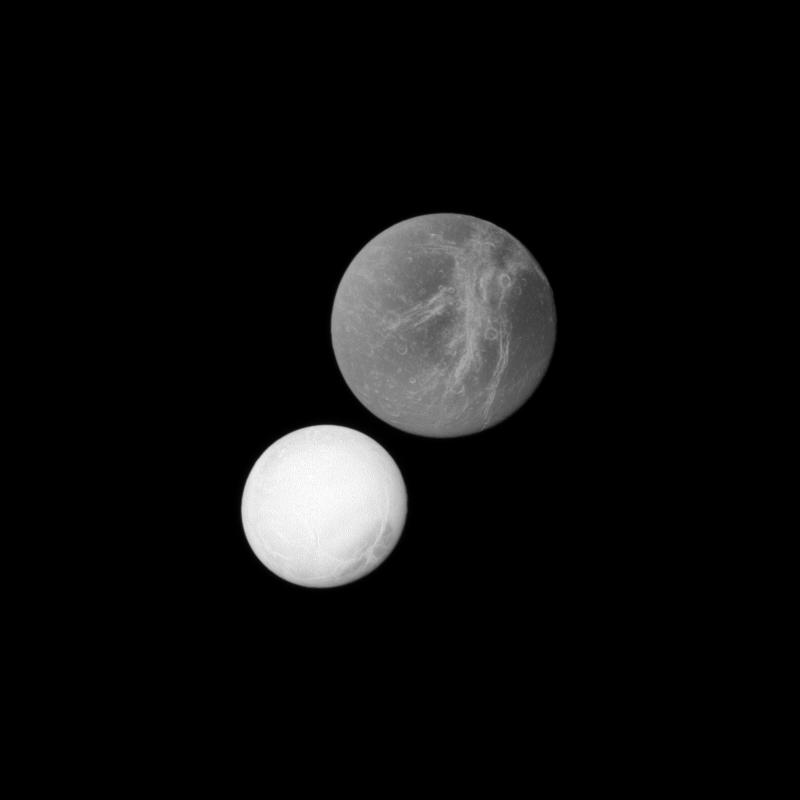 Dione, top, and Enceladus