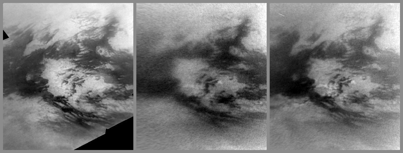 Images from NASA's Cassini spacecraft show changes caused by methane rain in the bright Adiri region near the equator of Saturn's largest moon, Titan.