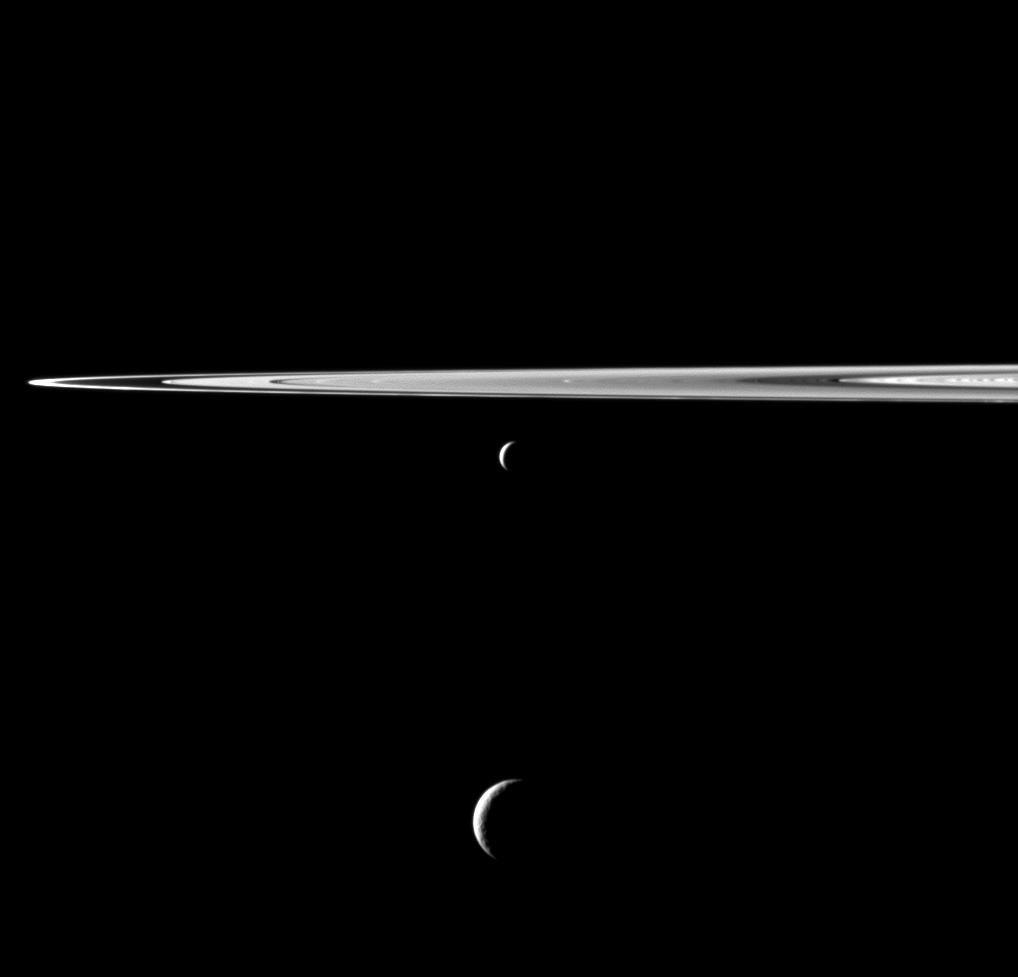 Tethys, Enceladus and Saturn's rings