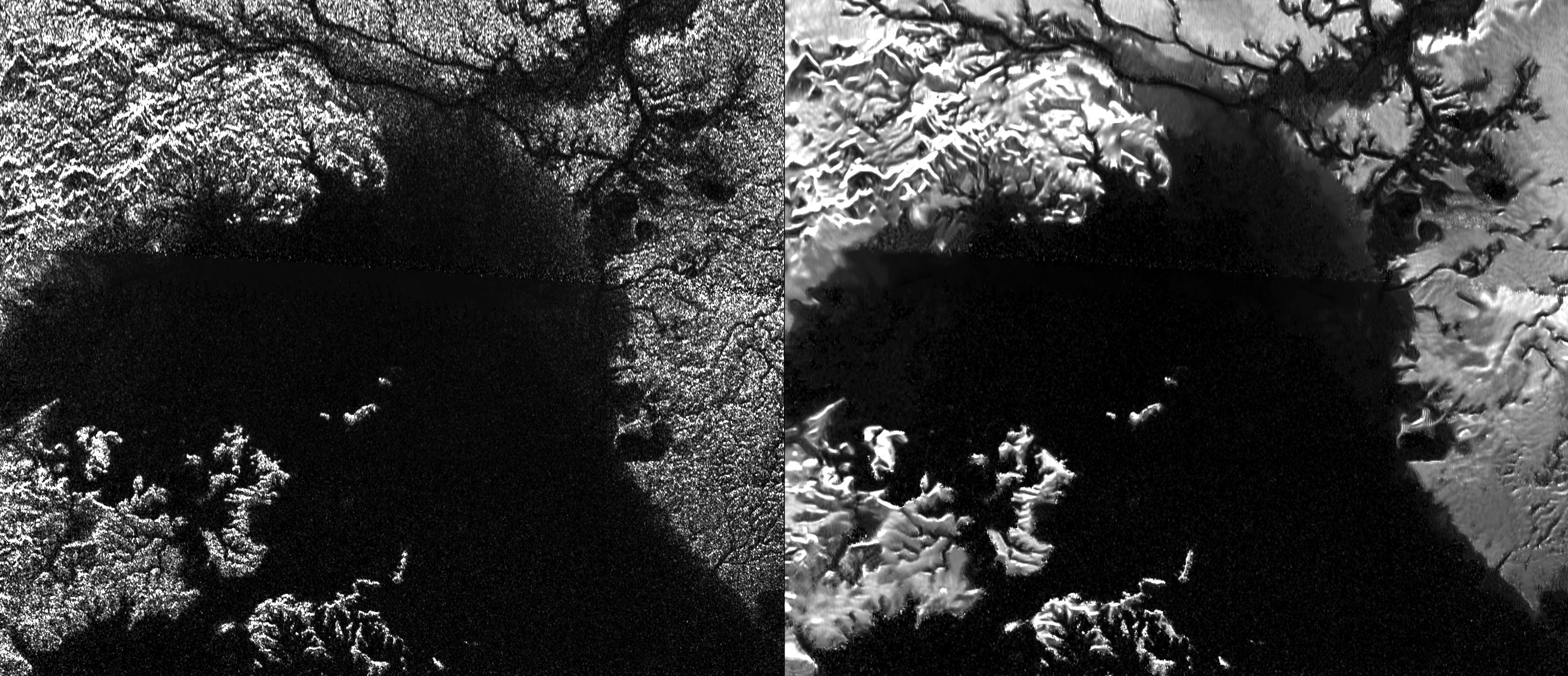 Side-by-side comparisons of Titan seen with different Radar techniques