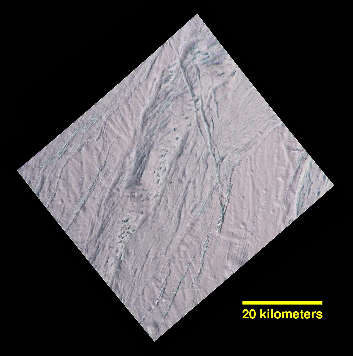 Color image of the surface of Enceladus.