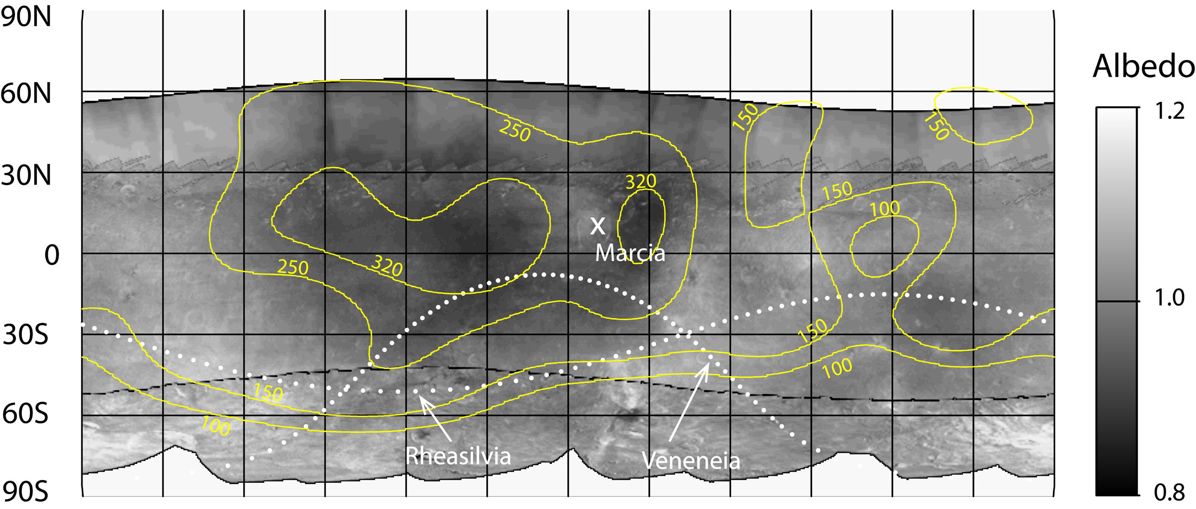 Contour Map of Hydrogen on Vesta