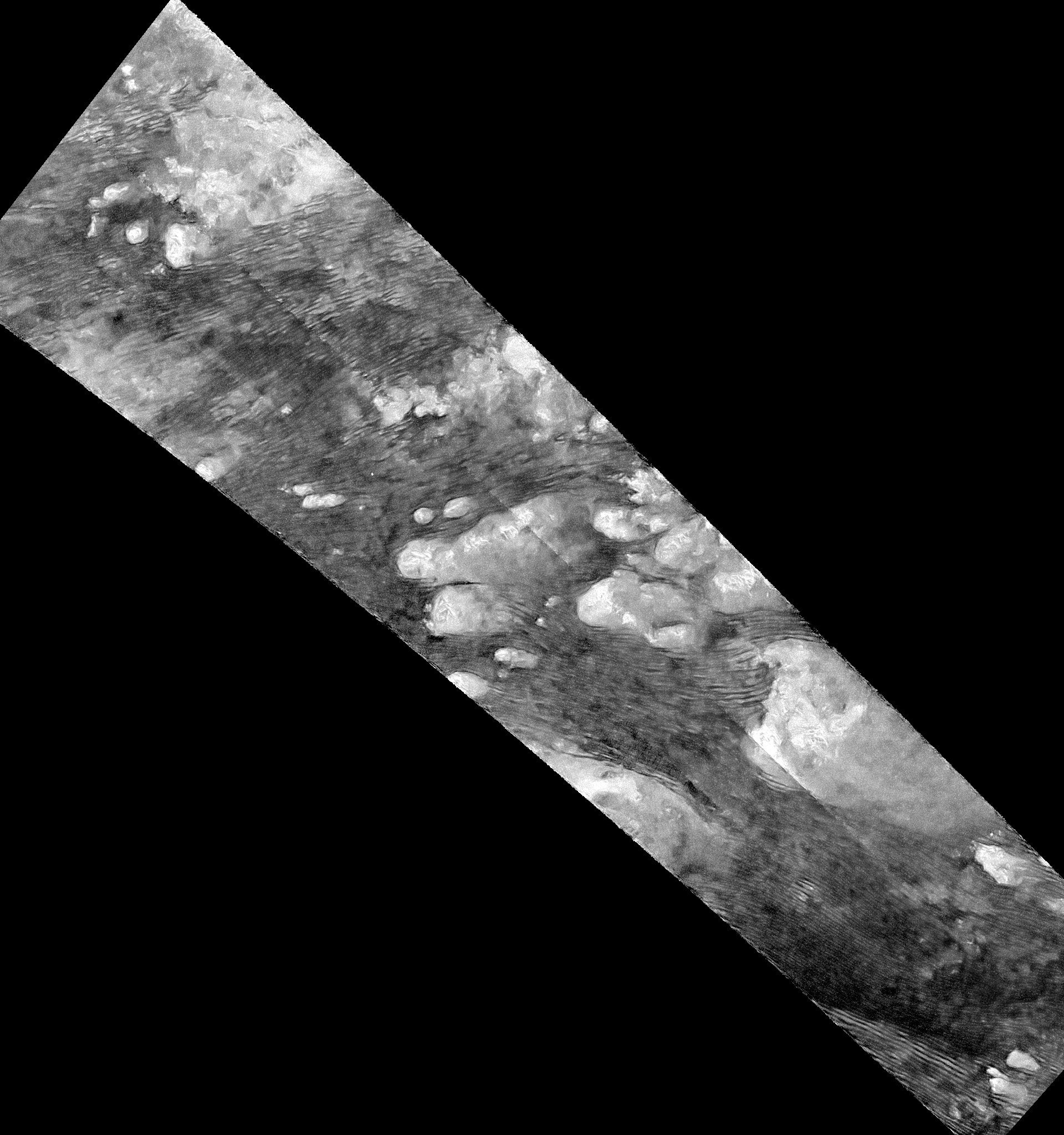 Black and white aerial image of Titan.