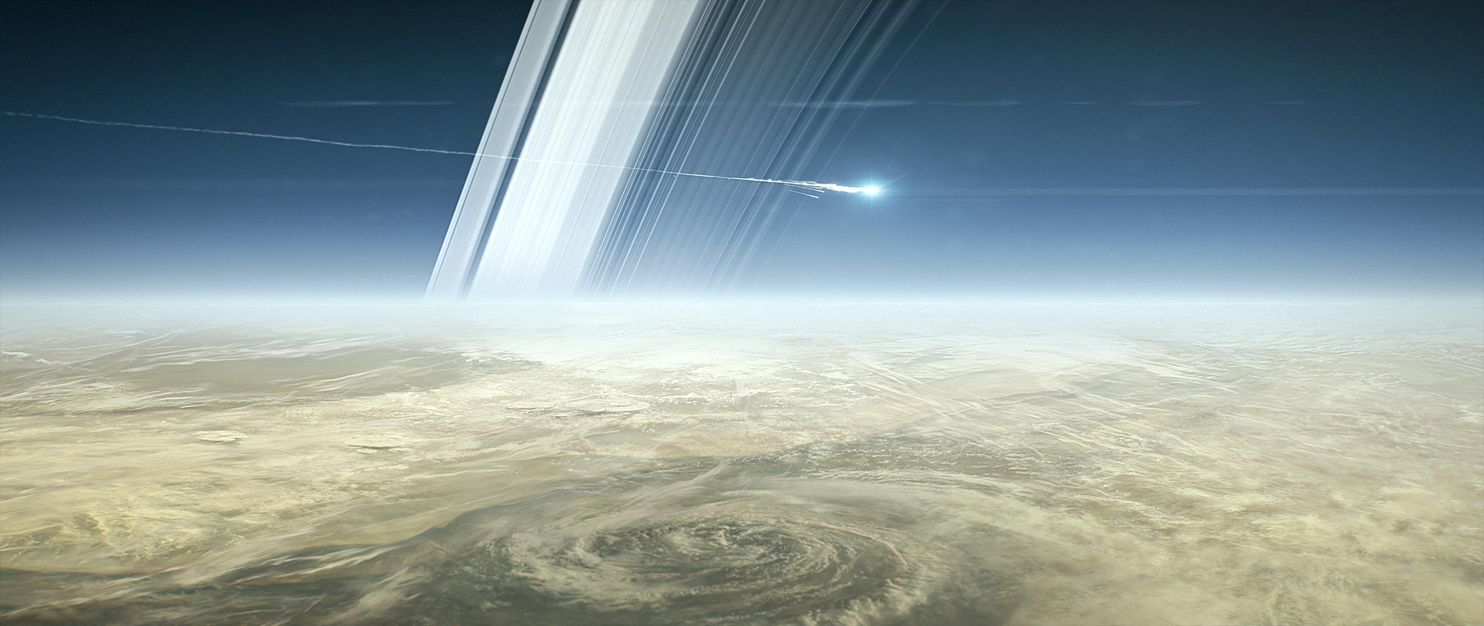 Illustration of spacecraft breaking apart above Saturn.