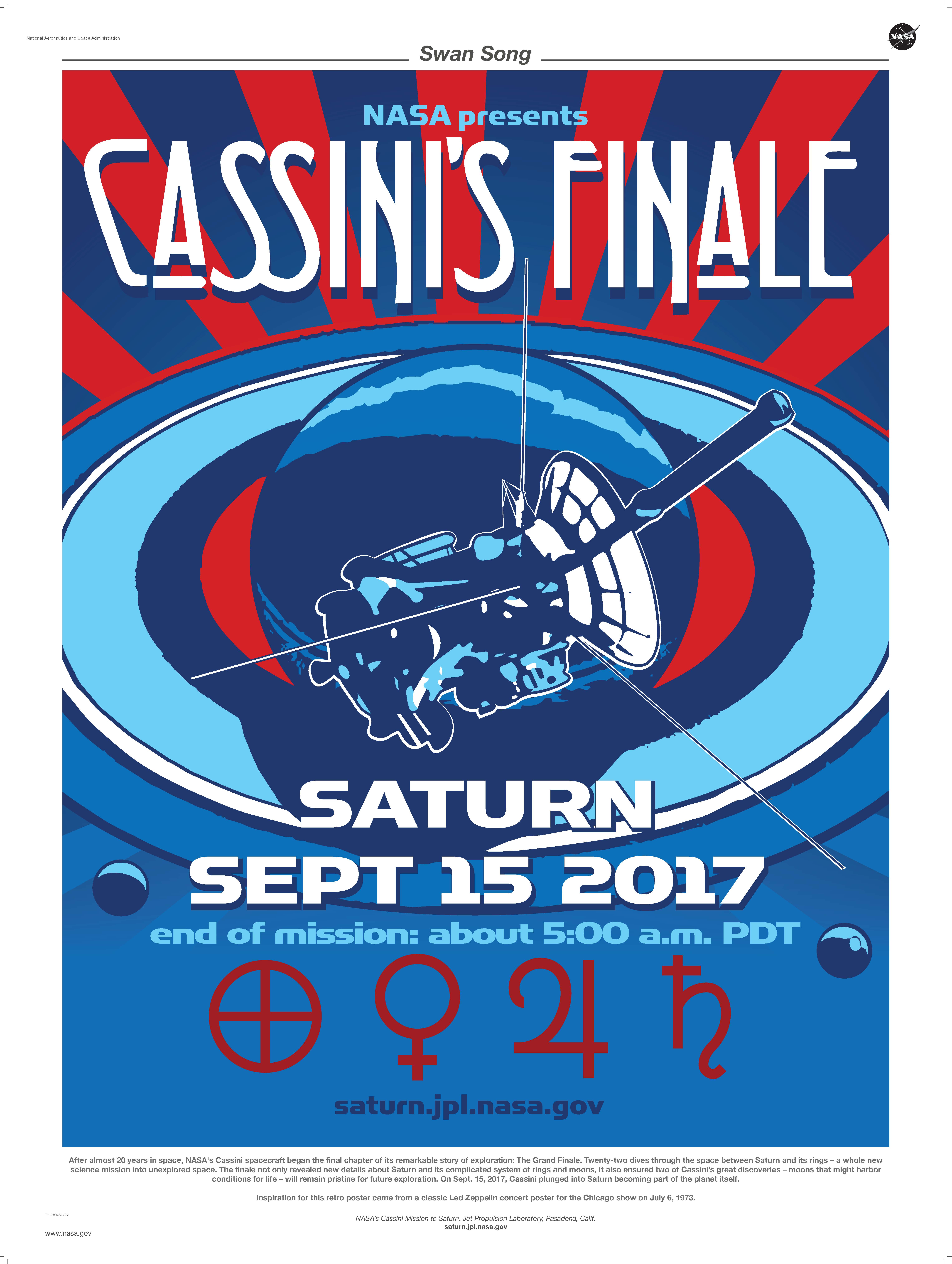 Cassini mission poster illustrated as a classic rock concert poster.