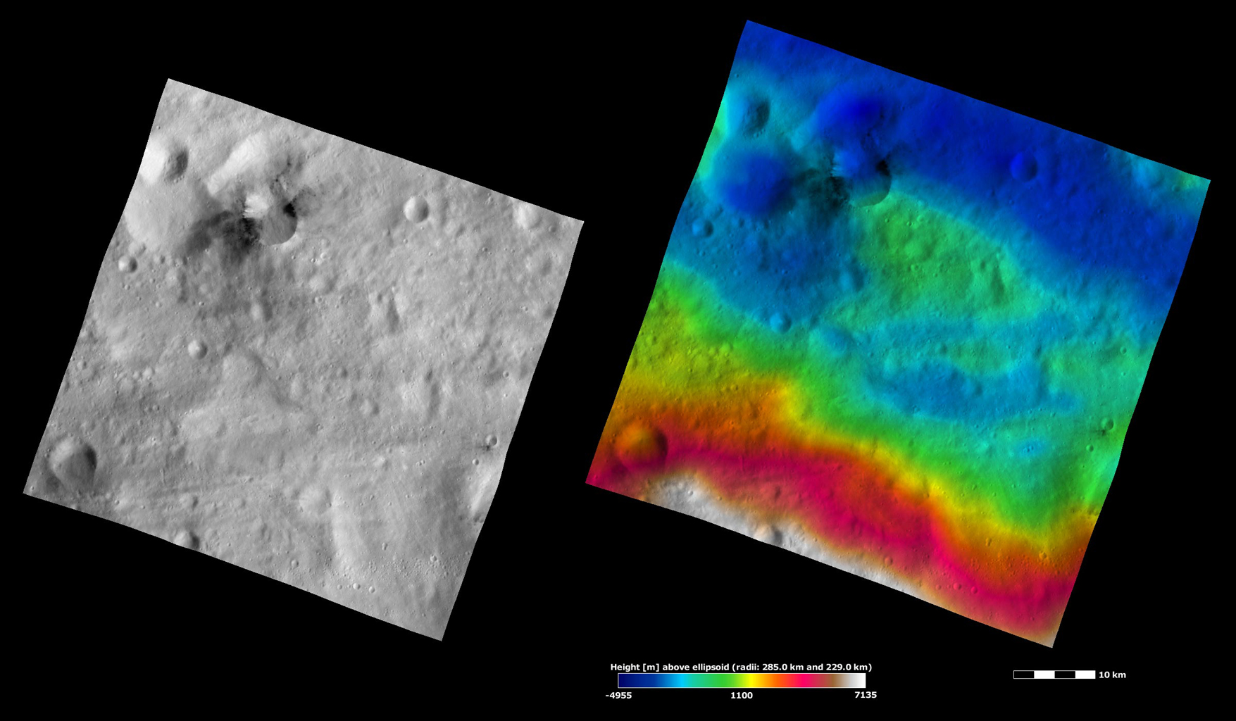 Occia Crater, Apparent Brightness and Topography Images
