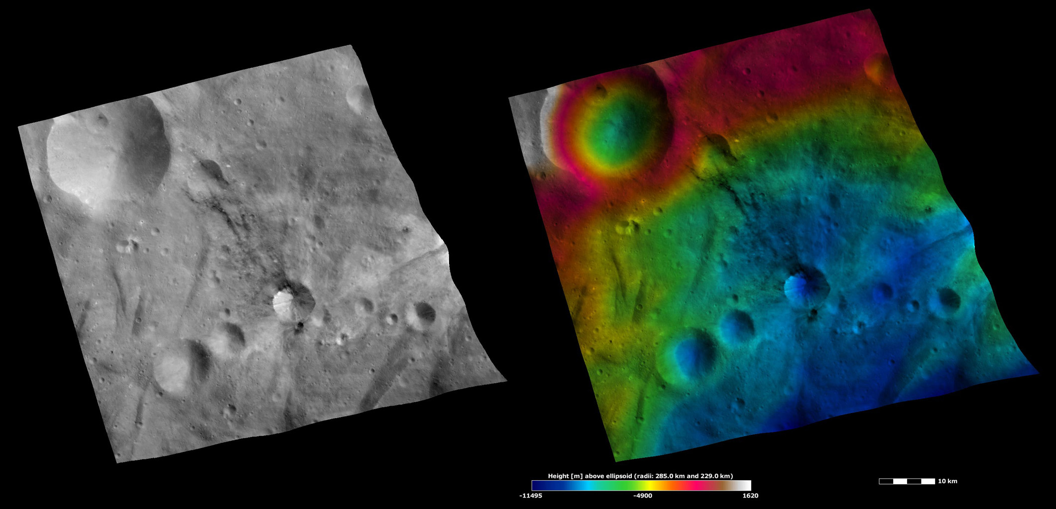 Sossia Crater, Apparent Brightness and Topography Images