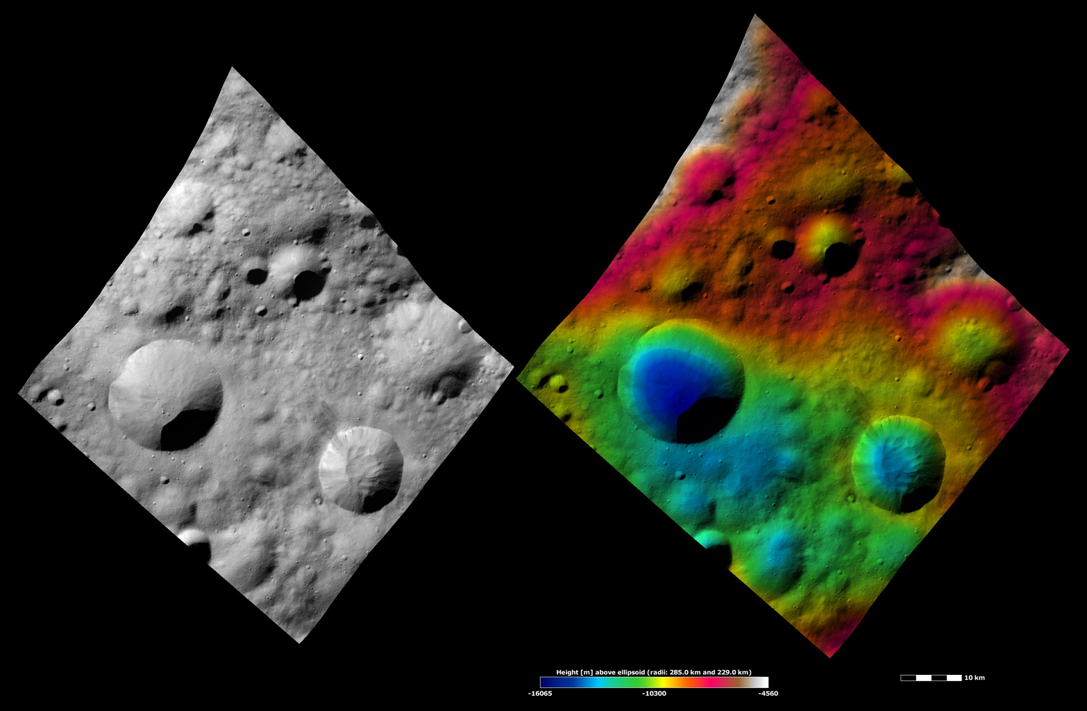 Apparent Brightness and Topography Images of Publicia Crater
