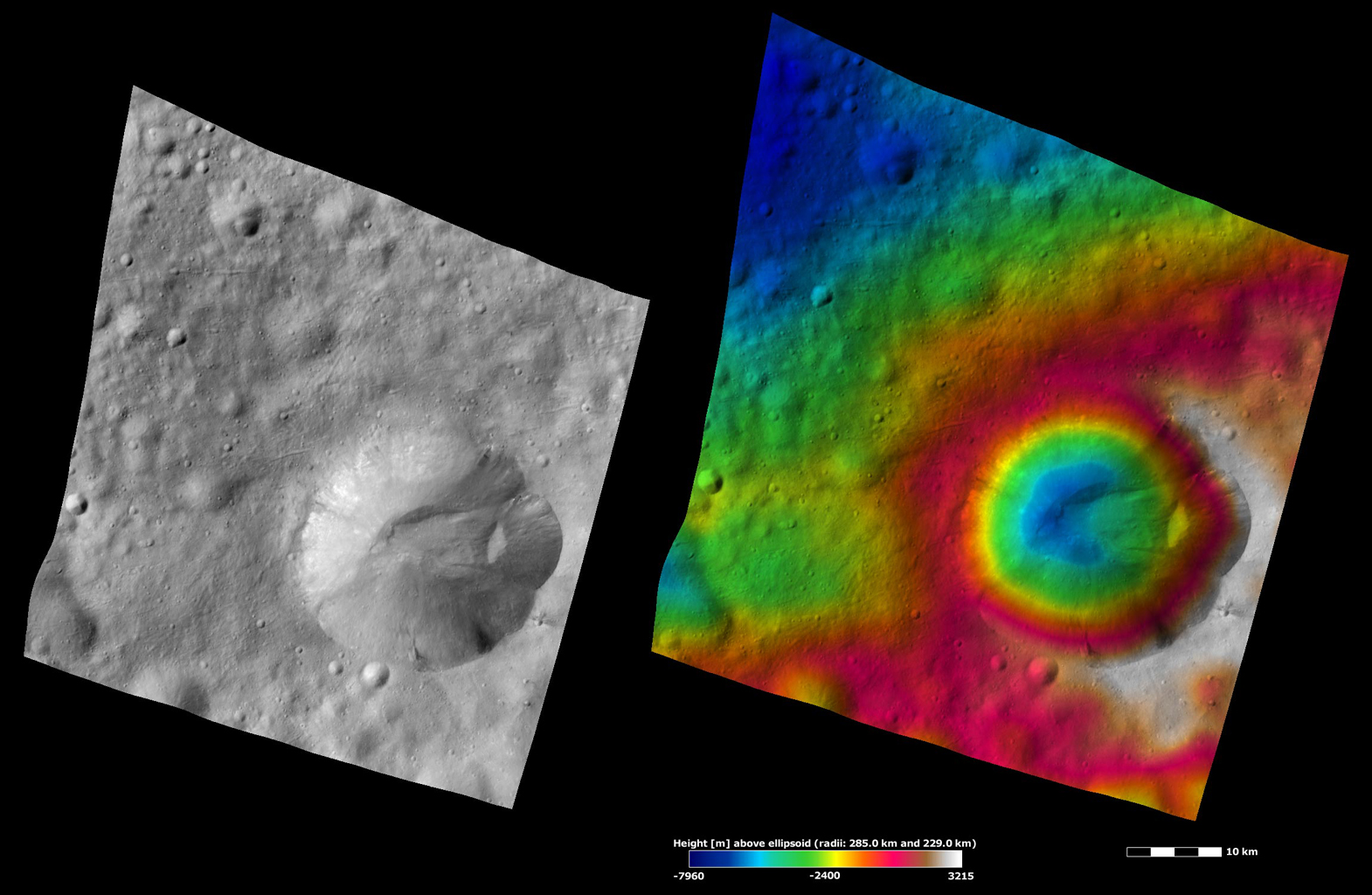 Apparent Brightness and Topography Images of Octavia Crater