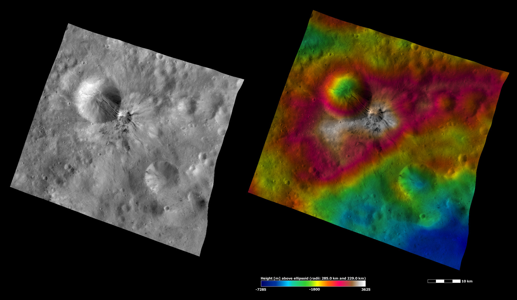 Apparent Brightness and Topography Images of Aelia Crater