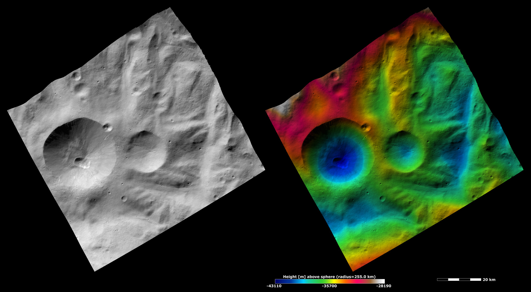 Apparent Brightness and Topography Images of Severina Crater