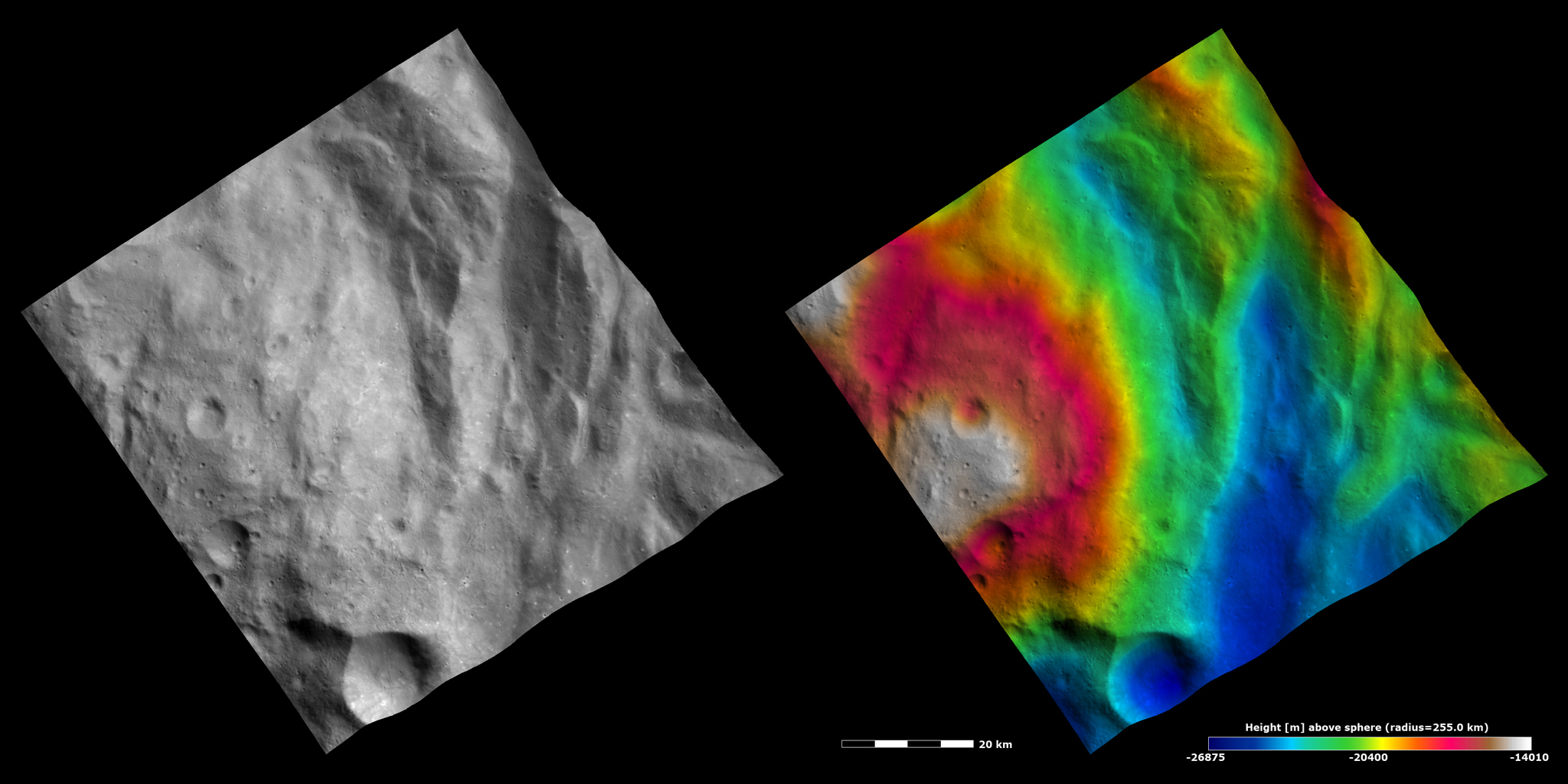 Topography and Albedo Image of Central Complex and Hummocky Terrain