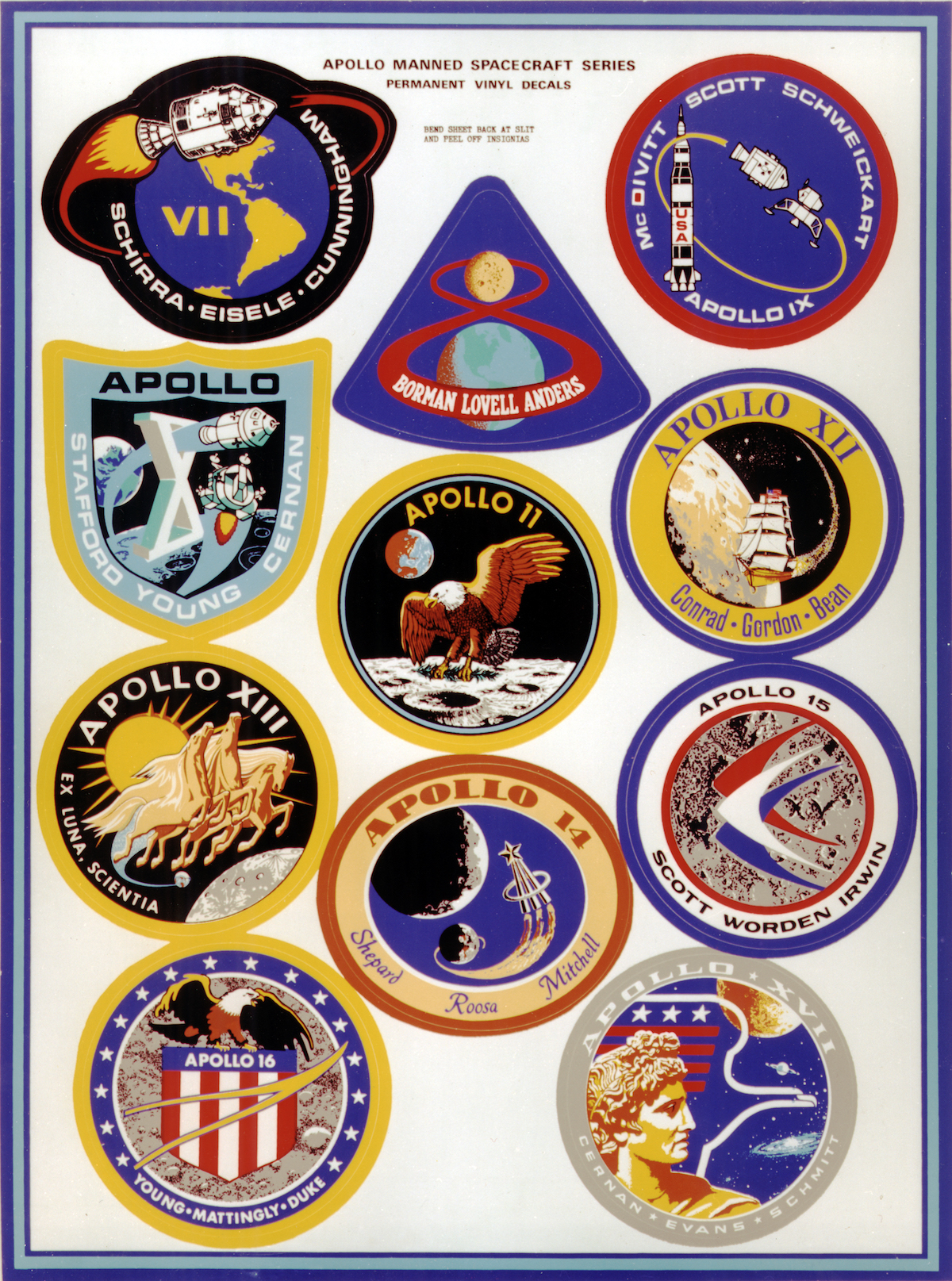 Series of patches worn by Apollo astronauts.
