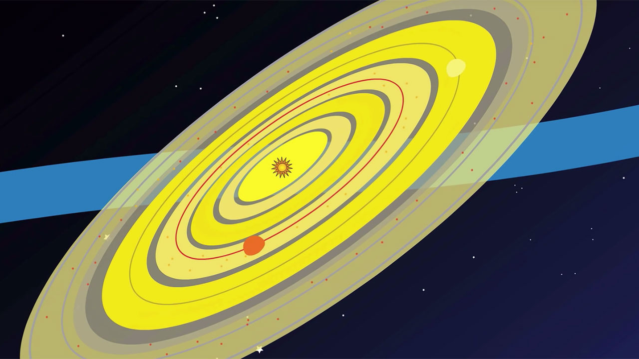 Colorful, whimsical solar system illustration.