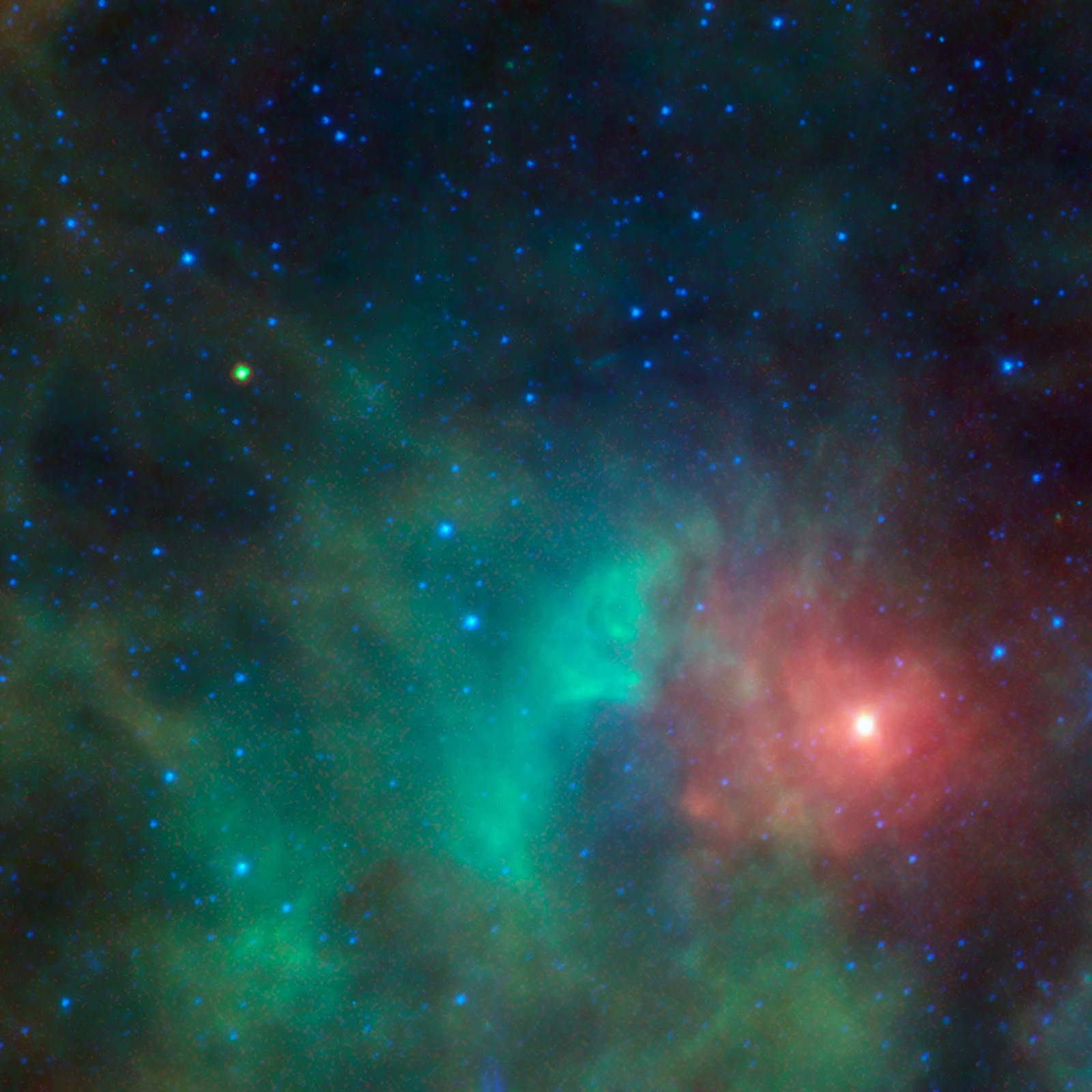 This image shows the potentially hazardous near-Earth object 1998 KN3 as it zips past a cloud of dense gas and dust near the Orion nebula.
