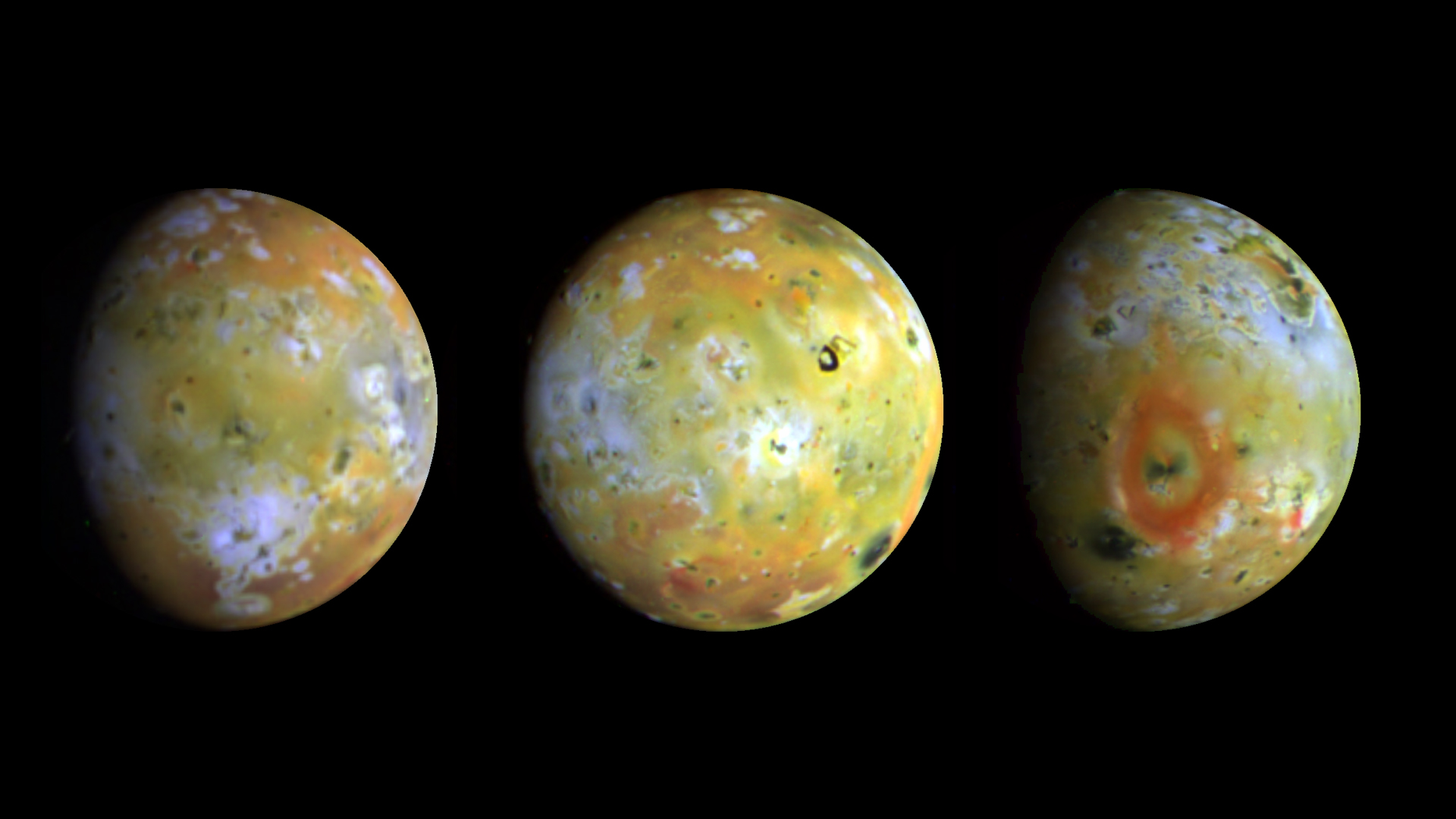 Io is the most volcanically active body in the solar system. At 2,263 miles in diameter, it is slightly larger than Earth’s moon.