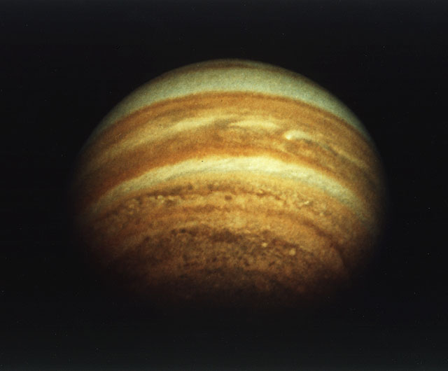 Color image showing stipes and bands on Jupiter from Pioneer 11.