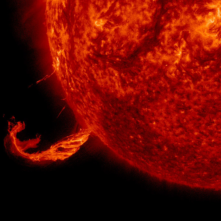 Coronal mass ejection erupting from sun