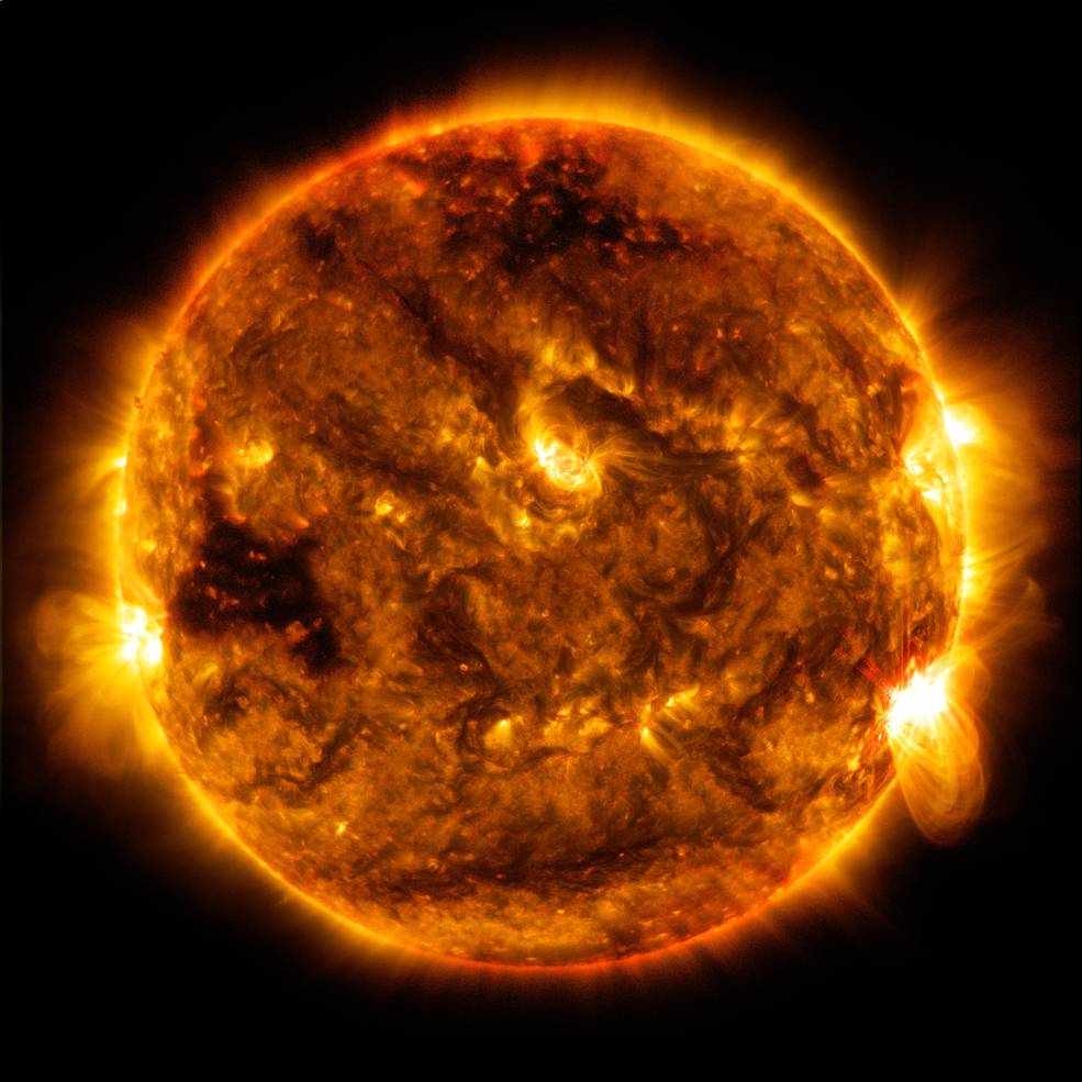 The sun with solar flares