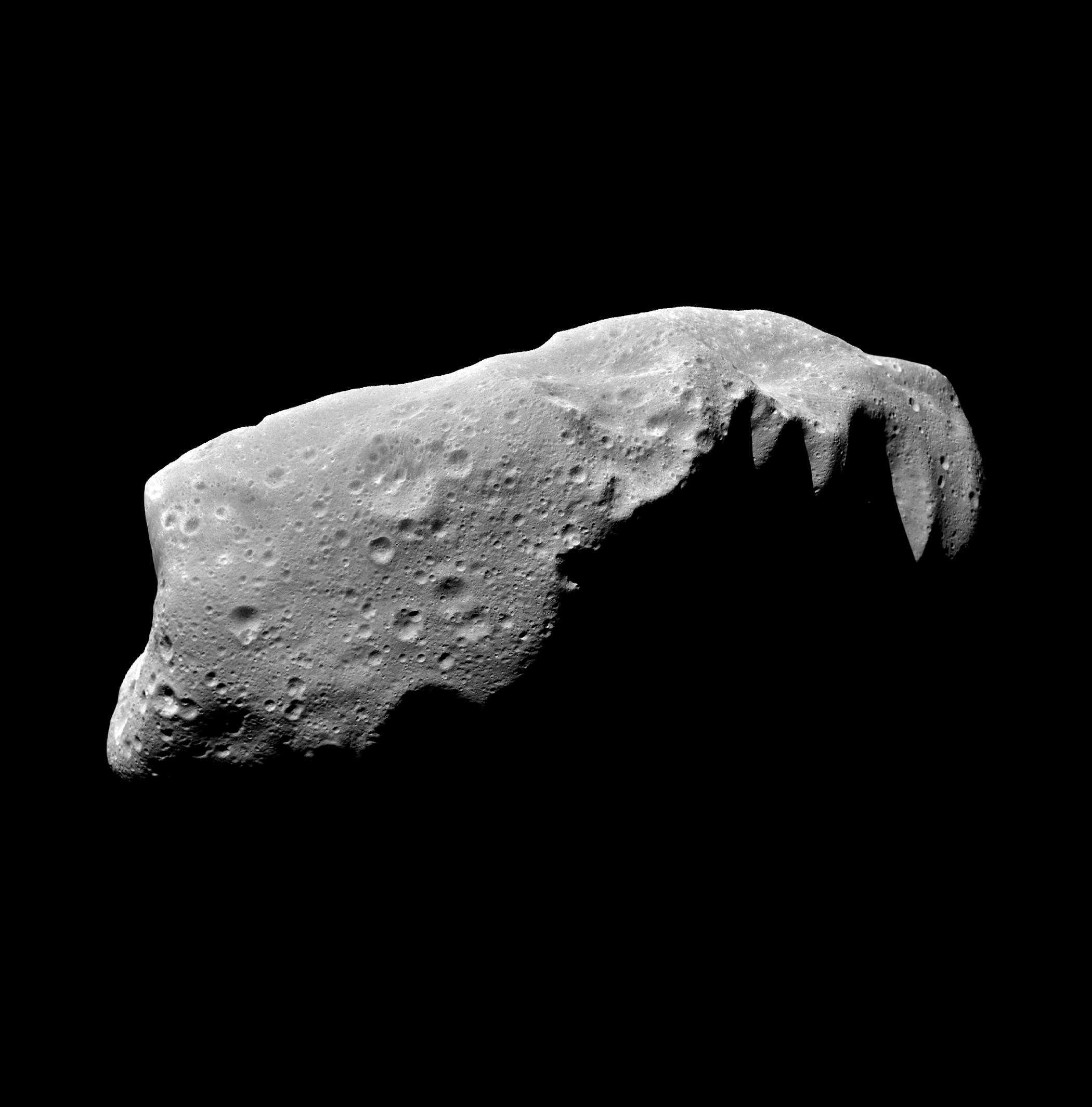 Black and white photo of asteroid Ida