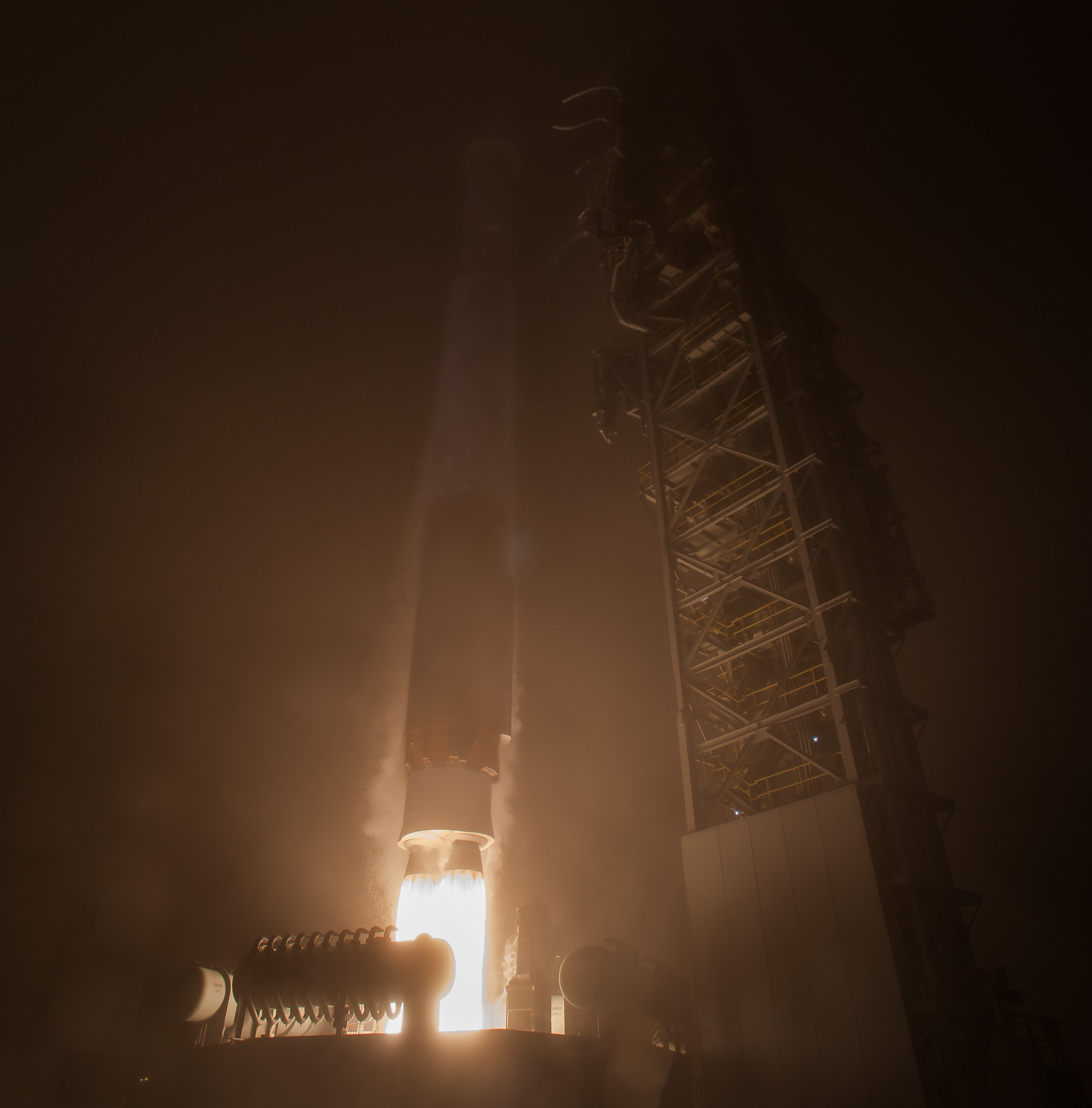 Rocket launching in fog.