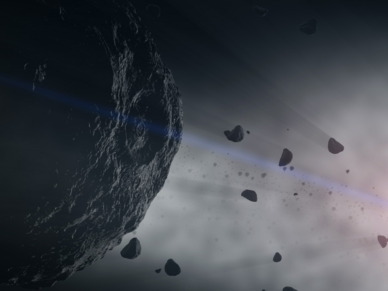 artist's concept of asteroids in space