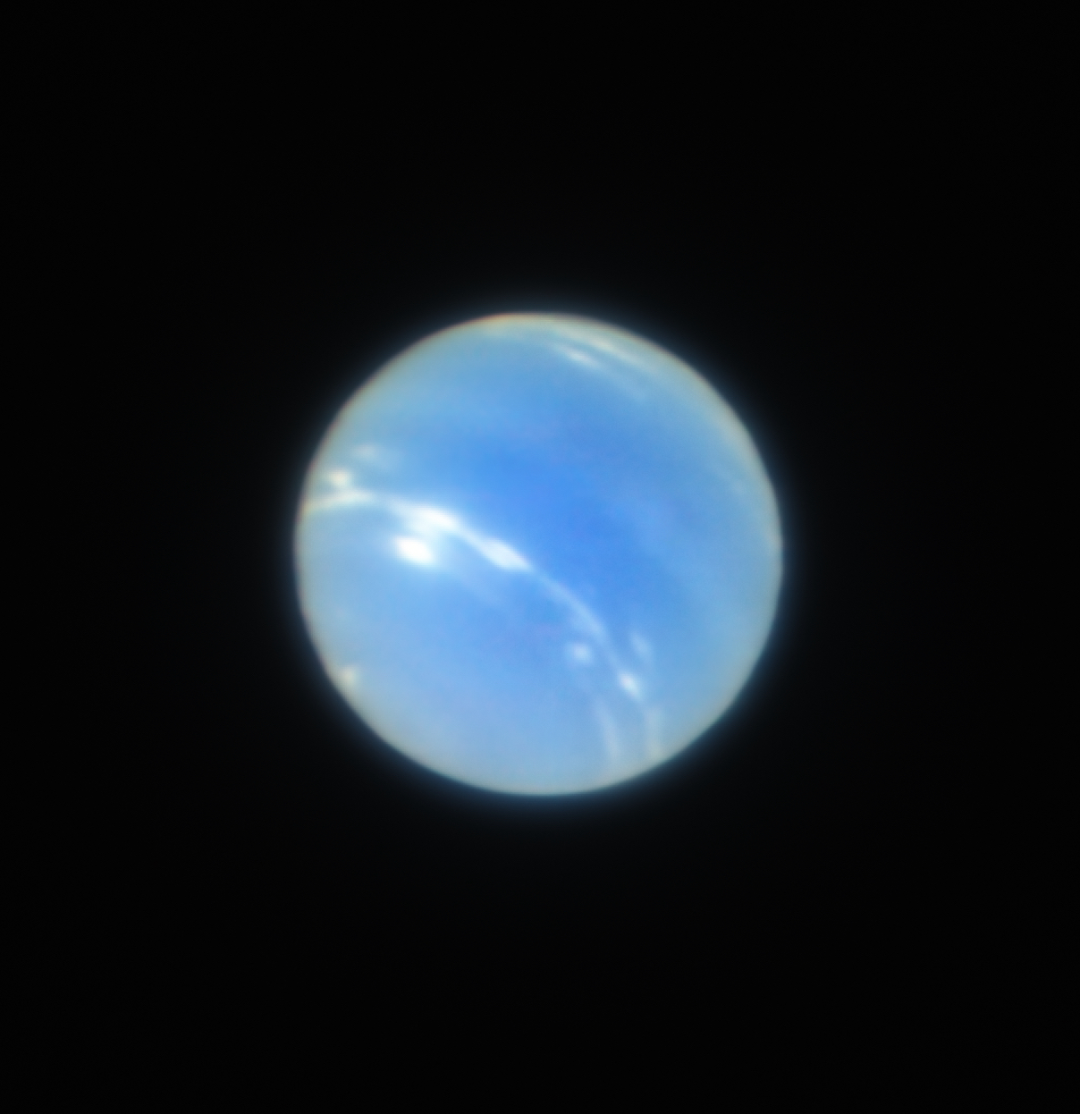 blue neptune with bands of light clouds