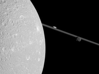 Dione, Epimetheus and Prometheus near Saturn